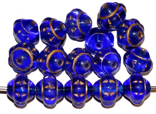 Glasperlen / Rosenkranzperlen    
 blau transp, mit Goldauflage,
 hergestellt in Gablonz / Tschechien
 