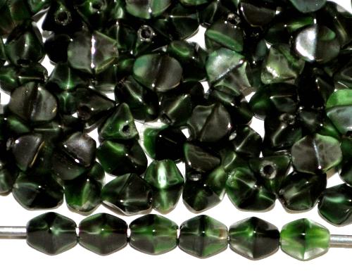 Glasperlen Pinchbeads 
 grün marmoriert, 
 hergestellt in Gablonz / Tschechien