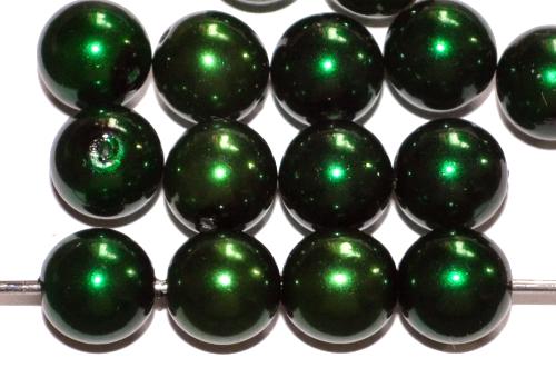 Glasperlen mit Wachsüberzug
 rund dunkelgrün,
 hergestellt in Gablonz / Tschechien