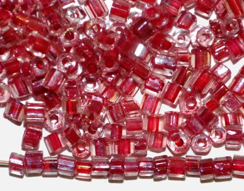 Glasperlen / 2-cut Beads 
 in den 1940/50 Jahren in Gablonz/Böhmen hergestellt, 
 kristall mt Farbeinzug dunkelrot