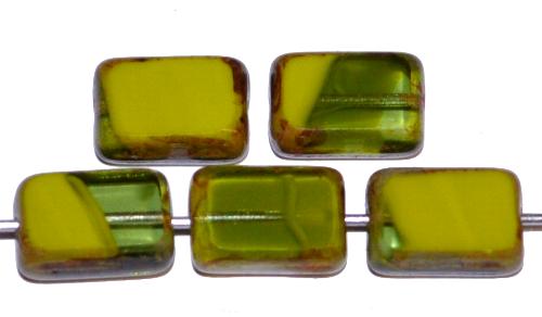 Glasperlen / Table Cut Beads geschliffen,
 Mischglas oliv marmoriert mit picasso finish,
 hergestellt in Gablonz / Tschechien