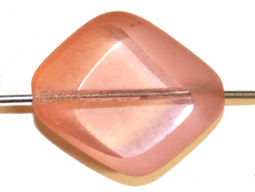Glasperle / Table Cut Beads 
 rosa transp. Rand mattiert (frostet),
 hergestellt in Gablonz / Tschechien