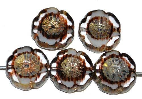 Glasperlen / Table Cut Beads Blüten geschliffen 
 kristall weiß braun mit picasso finish
 hergestellt in Gablonz / Tschechien 