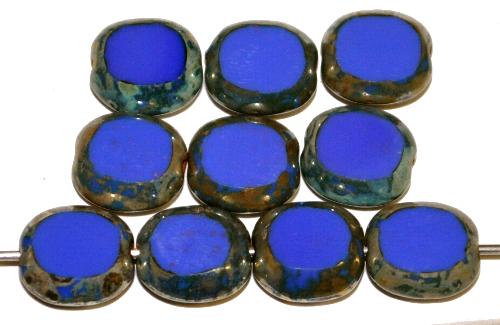 Glasperlen / Table Cut Beads
 geschliffen, dunkelblau opak mit picasso finish, 
 hergestellt in Gablonz Tschechien 