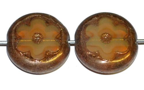 Glasperlen / Table Cut Beads
 geschliffen, Opalglas beige mit bronze finish,
 hergestellt in Gablonz Tschechien