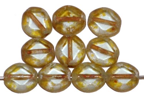 Glasperlen / Table Cut Beads
 geschliffen, kristall leicht getönt mit picasso finish,
 hergestellt in Gablonz Tschechien