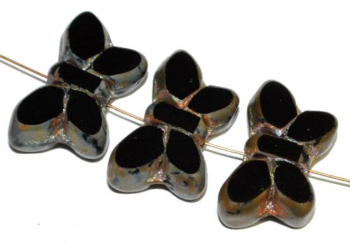 Glasperlen / Table Cut Beads Schmetterlinge
 geschliffen, schwarz mit picasso finish, 
 hergestellt in Gablonz Tschechien