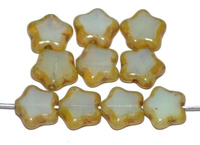 Glasperlen / Table Cut Beads Sterne geschliffen
 Opalglas moonstone mit picasso finish,
 hergestellt in Gablonz Tschechien