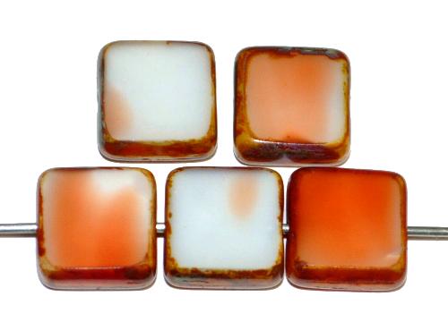 Glasperlen / Table Cut Beads geschliffen 
 weiß orange mit picasso finish,
 hergestellt in Gablonz / Tschechien