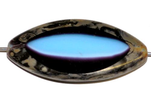 Glasperlen / Table Cut Beads
 geschliffen
 hellblau opak mit picasso finish,
 hergestellt in Gablonz Tschechien