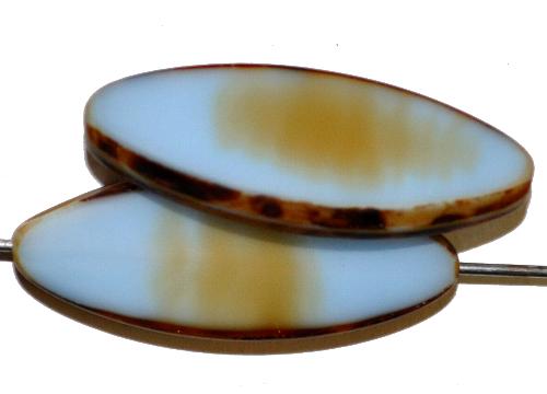 Glasperlen / Table Cut Beads geschliffen, 
 hellblau beige opak mit picasso finish, 
 hergestellt in Gablonz / Tschechien