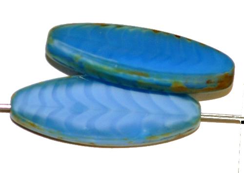 Glasperlen / Table Cut Beads geschliffen, 
 Perlettglas blau mit picasso finish, 
 hergestellt in Gablonz / Tschechien