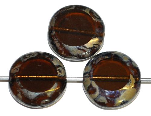 Glasperlen / Table Cut Beads 
 geschliffen braun transp. mit picasso finish,
 hergestellt in Gablonz Tschechien