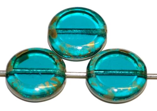 Glasperlen / Table Cut Beads geschliffen 
 montanablau transp. mit picasso finish,
 hergestellt in Gablonz Tschechien