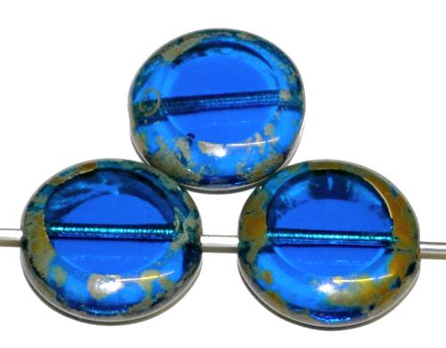 Glasperlen / Table Cut Beads geschliffen 
 blau transp. mit picasso finish