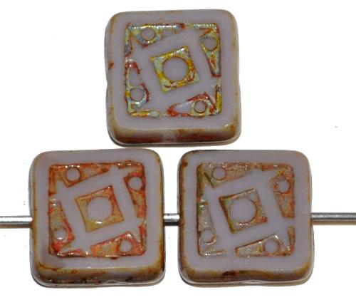 Glasperlen / Table Cut Beads
 geschliffen
 malve opak mit picasso finish,
 nach alten Vorlagen aus den 1920 Jahren in Gablonz/Tschechien neu gefertigt