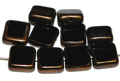 Glasperlen / Table Cut Beads geschliffen 
 schwarz Rand mit Bronzeauflage,
 hergestellt in Gablonz / Tschechien