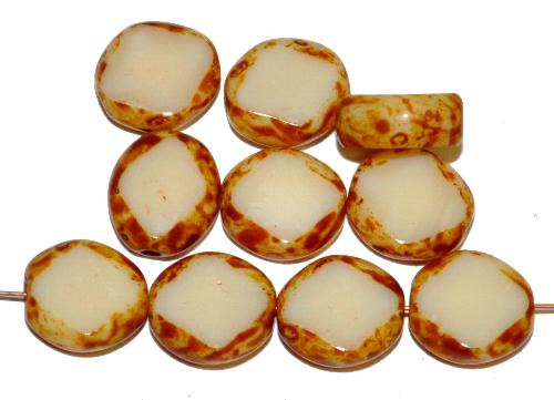 Glasperlen / Table Cut Beads 
 geschliffen, beige opak mit picasso finish, 
 hergestellt in Gablonz Tschechien
