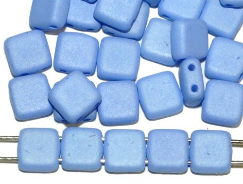 Glasperlen mit zwei Löchern,
 Twin Hole Beads blau opak mattiert,
 hergestellt in Gablonz / Tschechien