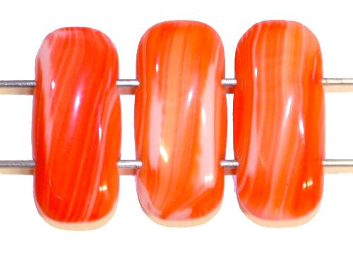 Glasperlen mit zwei Löchern 
 orangerot, 
 hergestellt in Gablonz / Tschechien