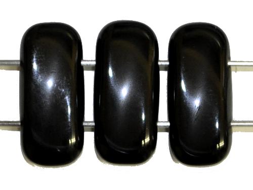 Glasperlen mit 2 Löchern 
 schwarz opak, 
 hergestellt in Gablonz / Tschechien