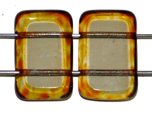 Glasperlen / Table Cut Beads geschliffen 
 mit 2 Löchern 
 blackdiamond transp. mit picasso finish, 
 hergestellt in Gablonz / Tschechien