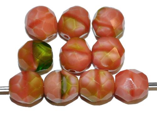 facettierte Glasperlen 
 rosa oliv perlett, 
 hergestellt in Gablonz / Tschechien