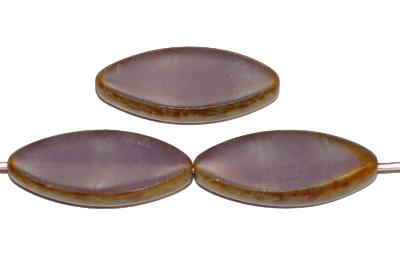 Glasperlen / Table Cut Beads geschliffen, Narvett Form,
 violett opak mit picasso finish
 hergestellt in Gablonz Tschechien