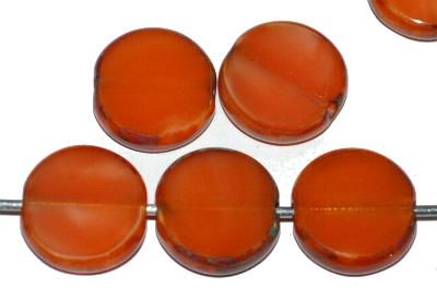 Glasperlen / Table Cut Beads Scheiben geschliffen 
 Alabasterglas orange Rand mit picasso finish,
 hergestellt in Gablonz Tschechien   