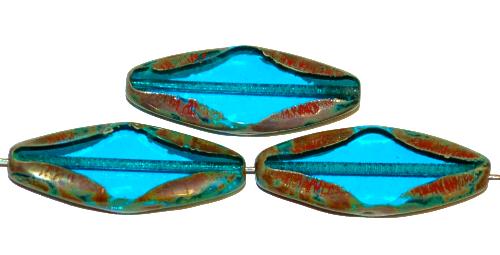 Glasperlen / Table Cut Beads geschliffen 
 montanablau transp. mit picasso finish, 
 hergestellt in Gablonz / Tschechien