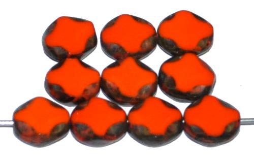 Glasperlen / Table Cut Beads
 geschliffen, orange opak mit picasso finish,
 hergestellt in Gablonz Tschechien