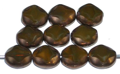 Glasperlen / Table Cut Beads
 geschliffen, Perlettglas sumpfgrün mit bronze finish,
 hergestellt in Gablonz Tschechien