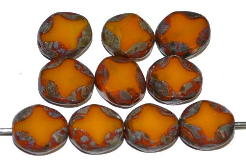 Glasperlen / Table Cut Beads
 geschliffen, Perlettglas ambar mit picasso finish,
 hergestellt in Gablonz Tschechien