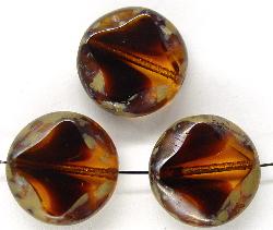 Glasperlen / Table Cut Beads
 geschliffen zweifarbig topas transp., mit picasso finish, hergestellt in Gablonz / Tschechien