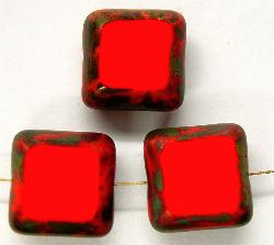 Glasperlen / Table Cut Beads
 rot opak mit picasso finish,
 hergestellt in Gablonz / Tschechien