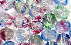 facettierte Glasperlen
 kristall / bunt gestreift,
 hergestellt in Gablonz / Tschechien
 