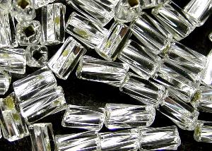 Glasperlen / 2-cut Beads von Preciosa Ornella Tschechien, 
 getwistet, kristall mit Silbereinzug