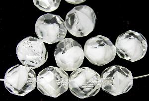 facettierte Glasperlen
 weiß mit kristall Überfang,
 hergestellt in Gablonz / Tschechien