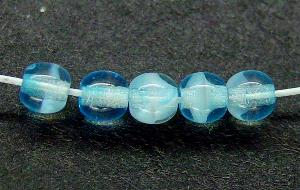 Glasperlen rund
 blau weiß kristall,
 hergestellt in Gablonz / Tschechien