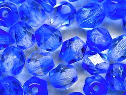 facettierte Glasperlen 
 Zweifarbenglas kristall blau transp., 
 hergestellt in Gablonz / Tschechien
