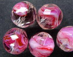 facettierte Glasperlen 
 rosa weiß kristall, hergestellt in Gablonz / Tschechien