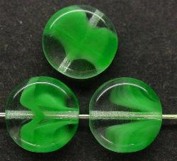 Glasperlen Scheibe 
 Mischglas kristall grün,
 hergestellt in Gablonz / Tschechien