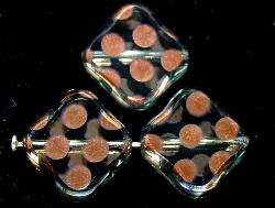 Glasperlen zarttürkis
 Table Cut Beads geschliffen
 mit Veredelung / cupferfarben
