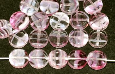 Glasperlen Scheibe
 rosa weiß kristall,
 hergestellt in Gablonz / Tschechien