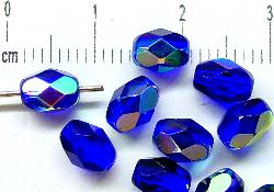 facettierte Glasperlen Oliven, 
 kobaltblau transp. mit AB,
 hergestellt in Gablonz / Tschechien